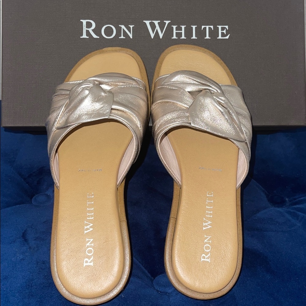 NIB RON WHITE Champagne/ Gold Genuine Leather Veronica Sandals Sz. 36/ US-6 - Picture 13 of 17